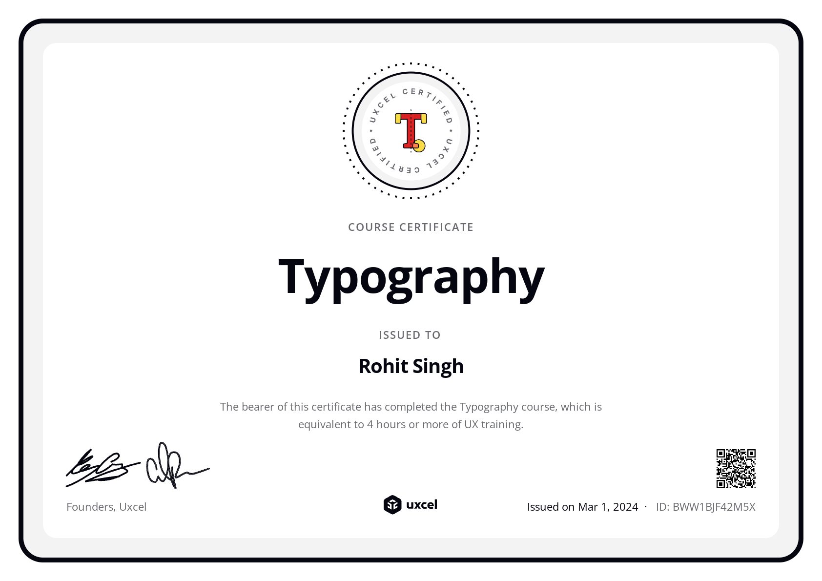 Rohit Singh's certificate
